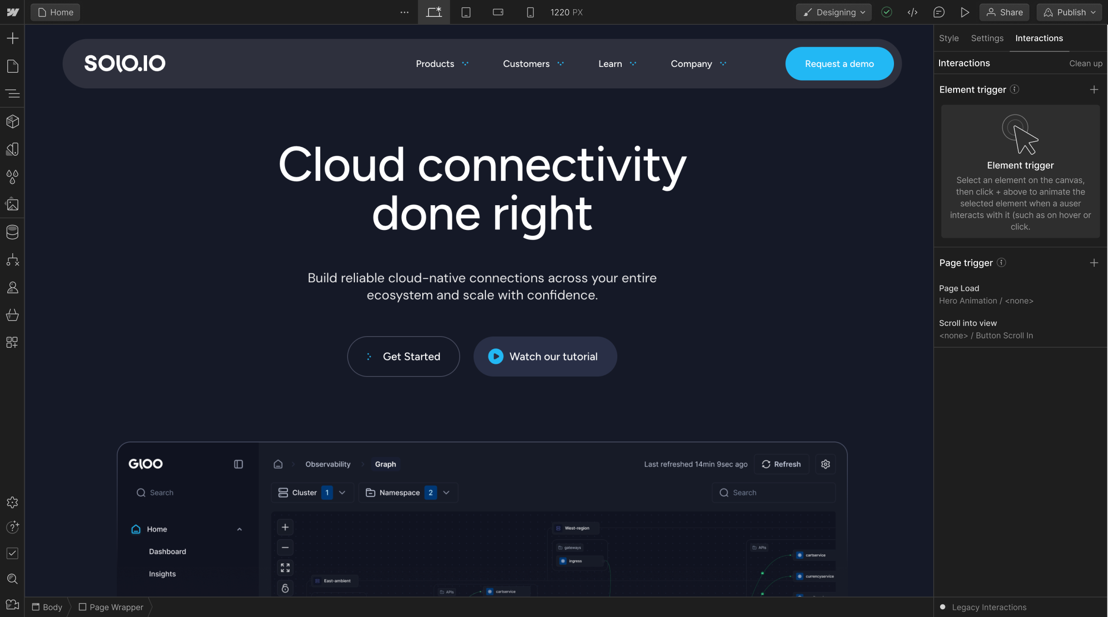screenshot of solo webflow project