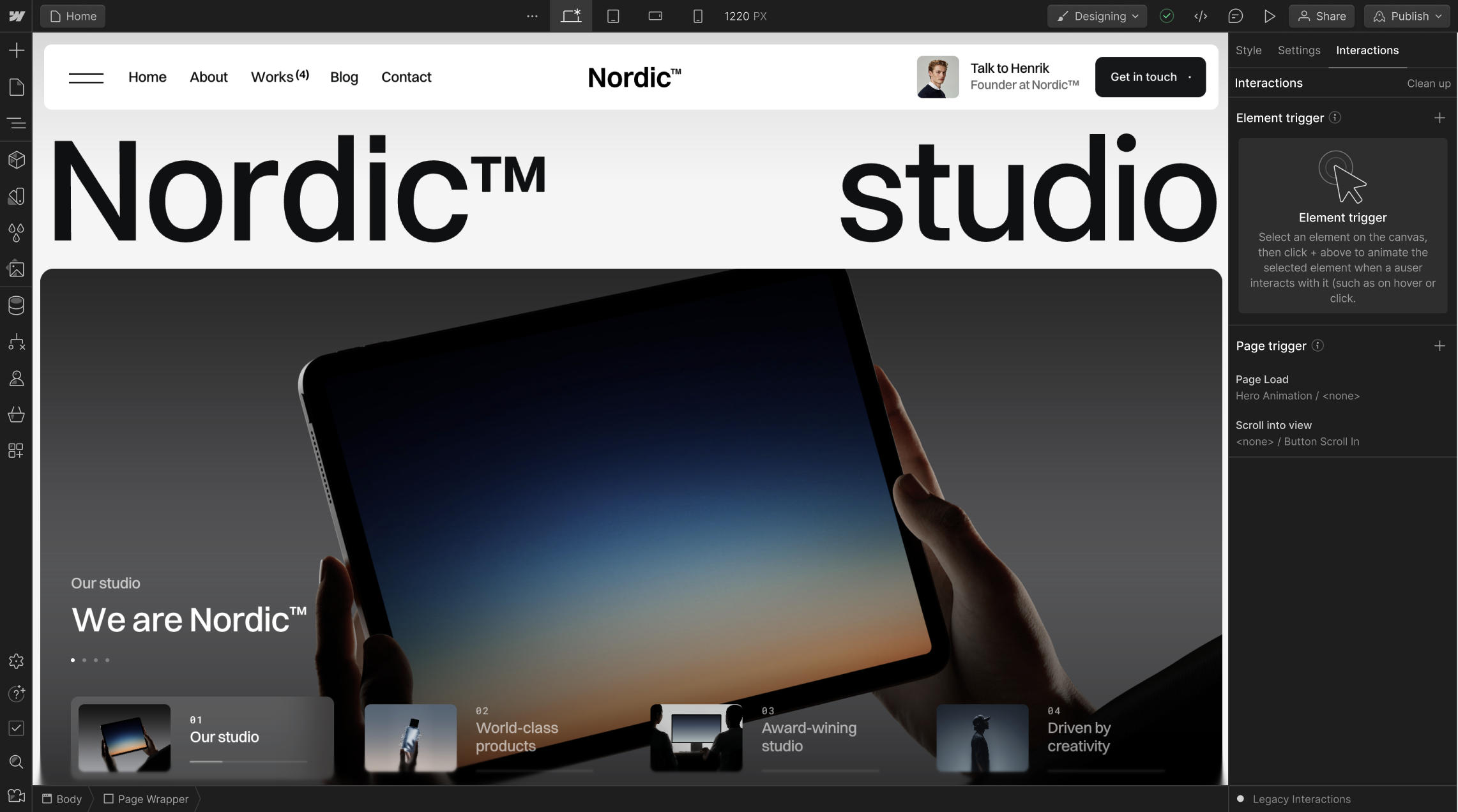 screenshot of nordic webflow project